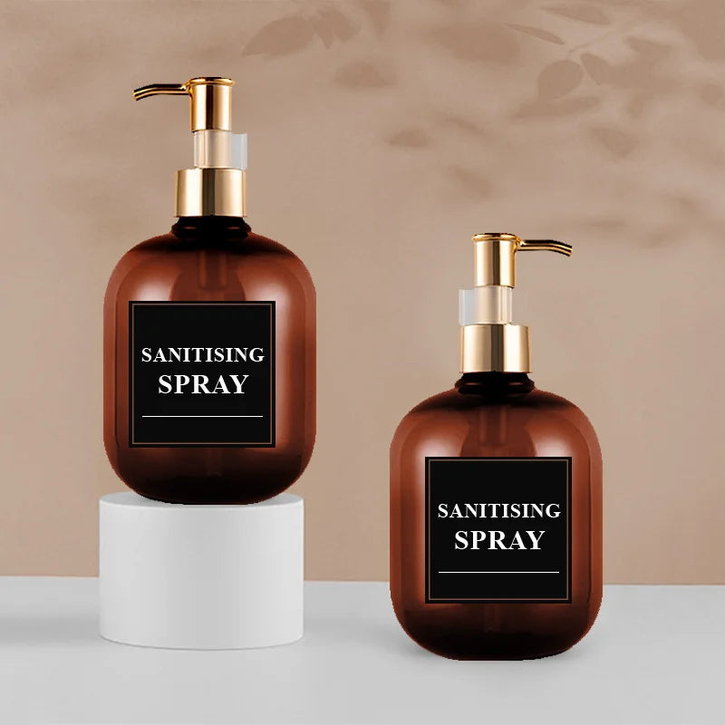 2 Pcs Amber Soap Dispenser Set And Waterproof Labels