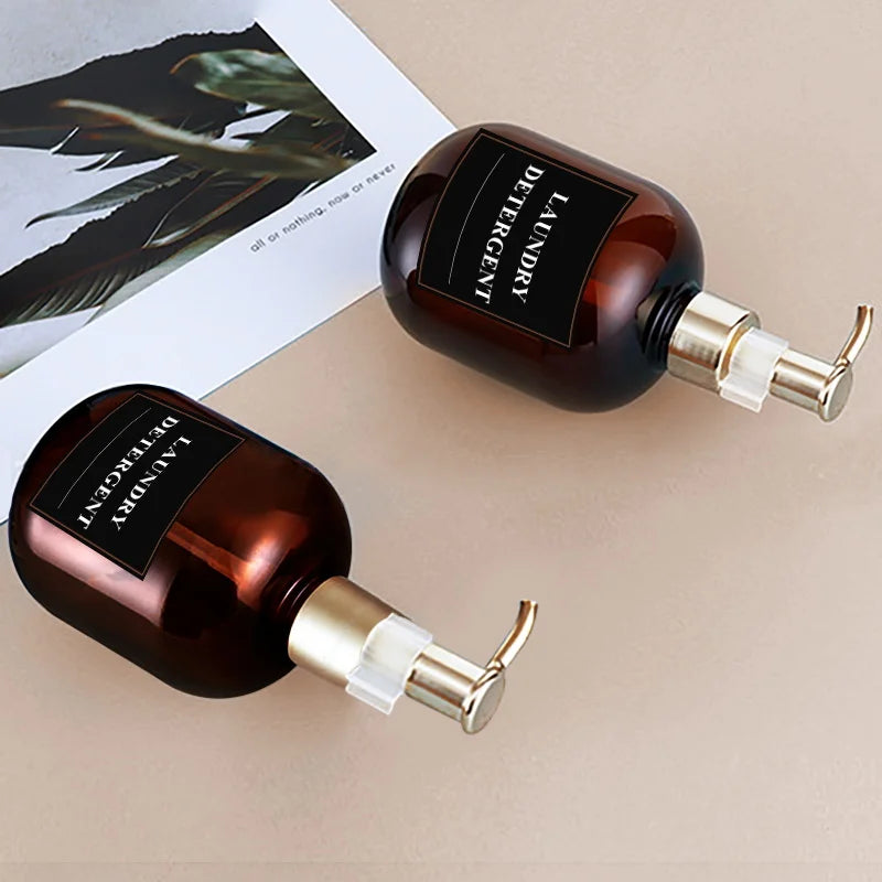 2 Pcs Amber Soap Dispenser Set And Waterproof Labels