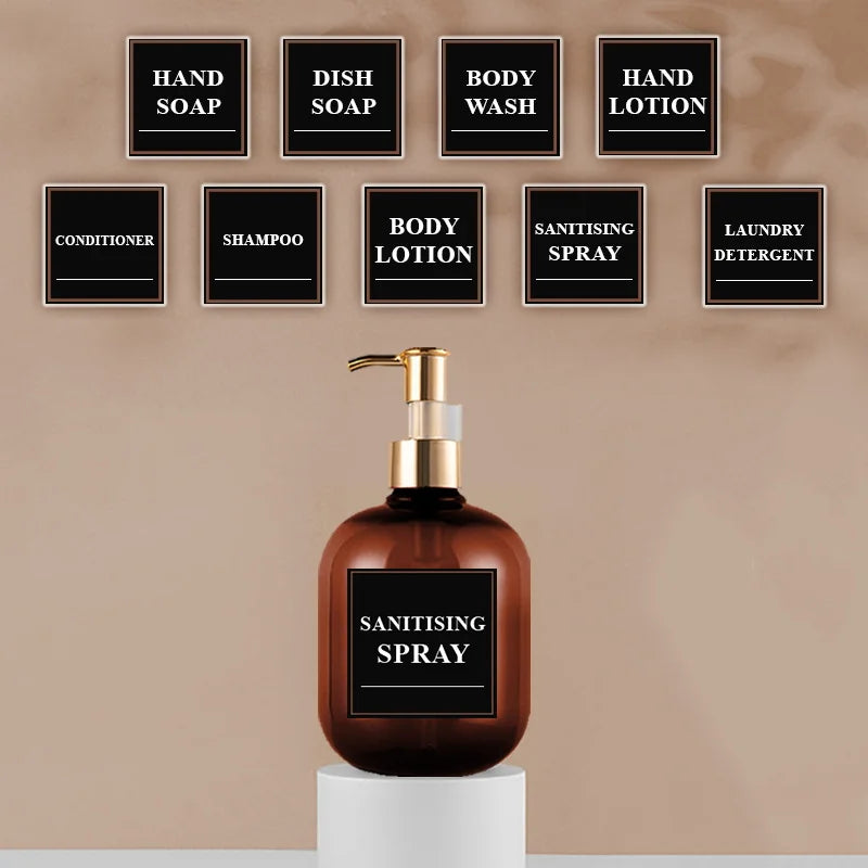 2 Pcs Amber Soap Dispenser Set And Waterproof Labels