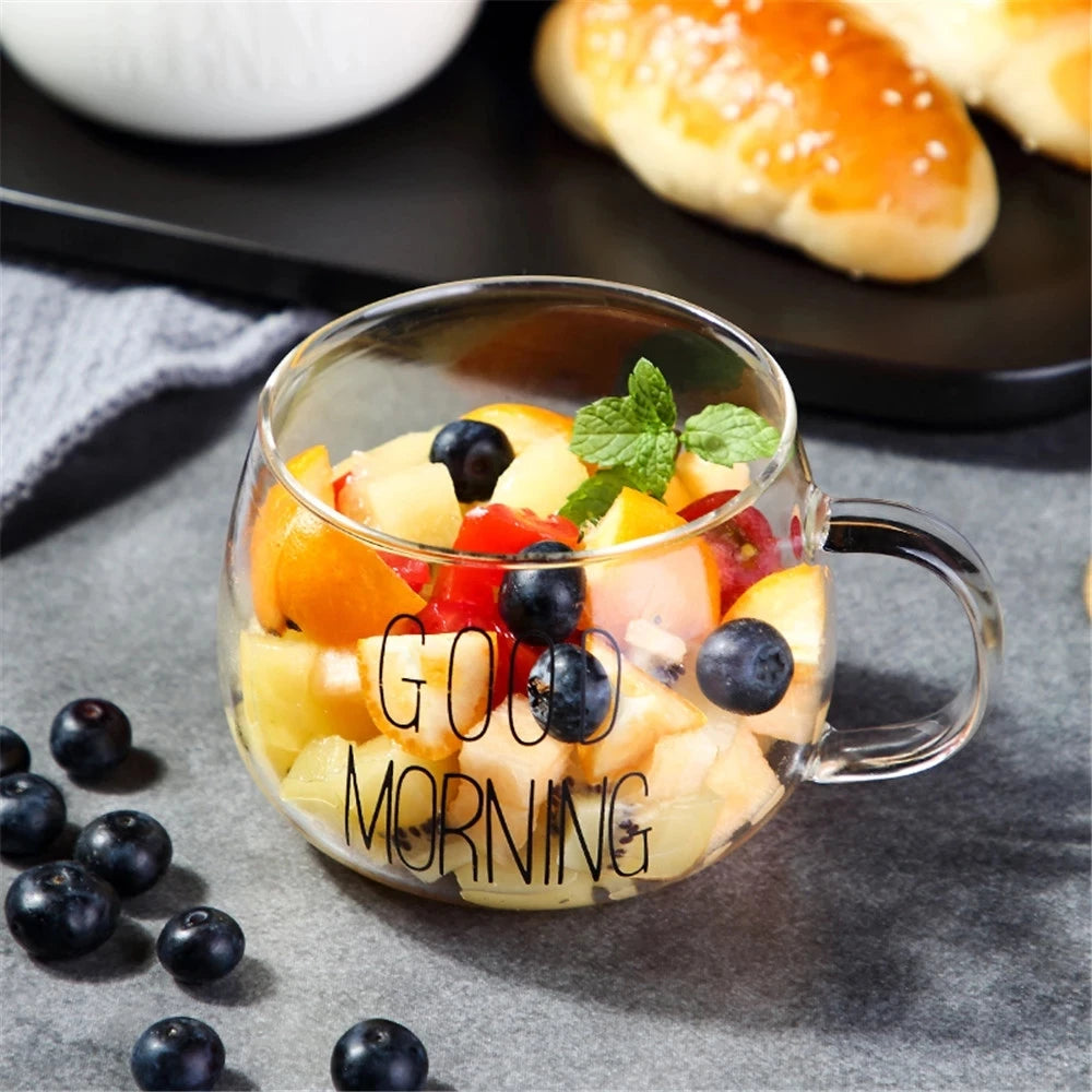 Transparent Glass Cup for Creative Coffee Drink, Dessert, Breakfast, Milk, Glass Mugs, Handle Drinkware
