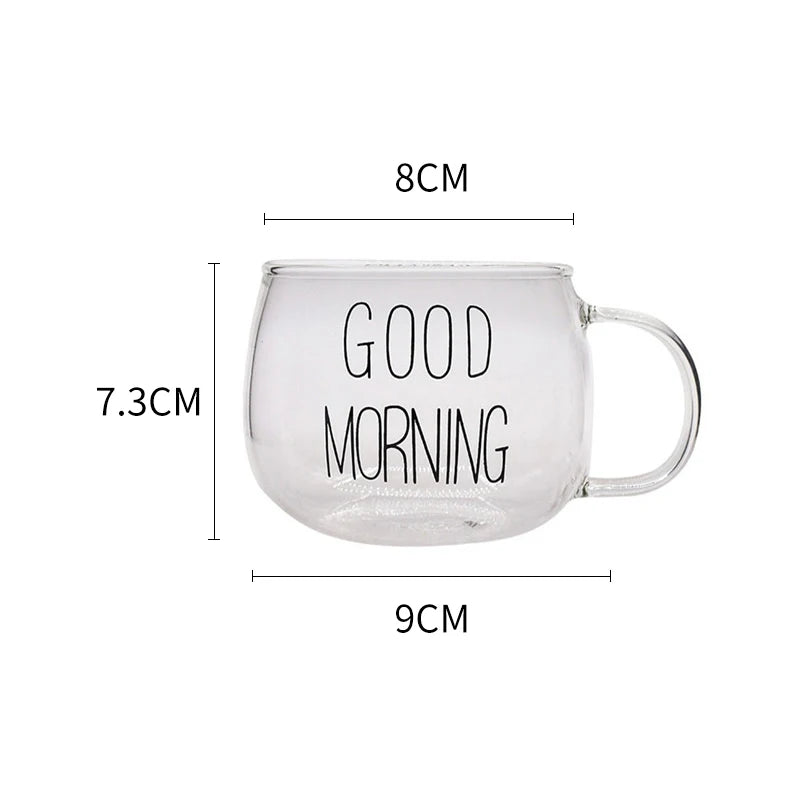 Transparent Glass Cup for Creative Coffee Drink, Dessert, Breakfast, Milk, Glass Mugs, Handle Drinkware