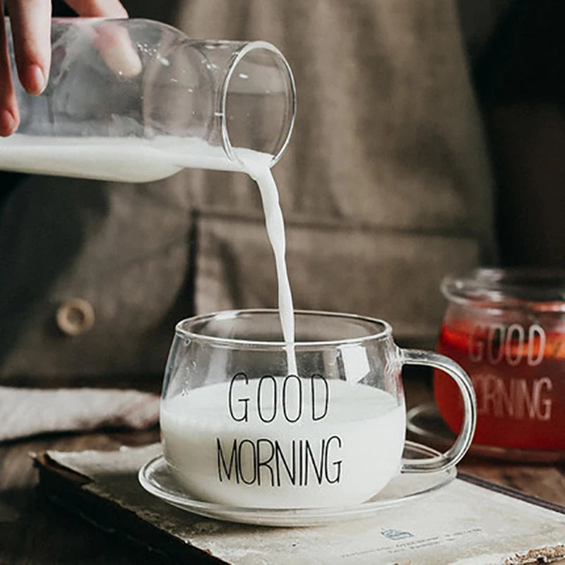 Transparent Glass Cup for Creative Coffee Drink, Dessert, Breakfast, Milk, Glass Mugs, Handle Drinkware