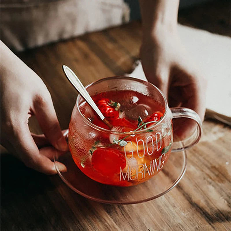 Transparent Glass Cup for Creative Coffee Drink, Dessert, Breakfast, Milk, Glass Mugs, Handle Drinkware
