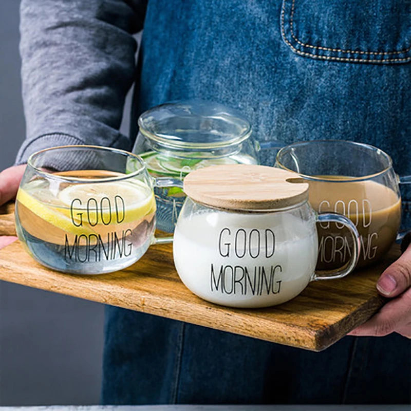 Transparent Glass Cup for Creative Coffee Drink, Dessert, Breakfast, Milk, Glass Mugs, Handle Drinkware