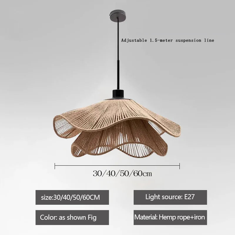 Rattan Flower Chandelier, Home Accent Decoration For Living Room, Dining, Bedroom, Height Adjustable