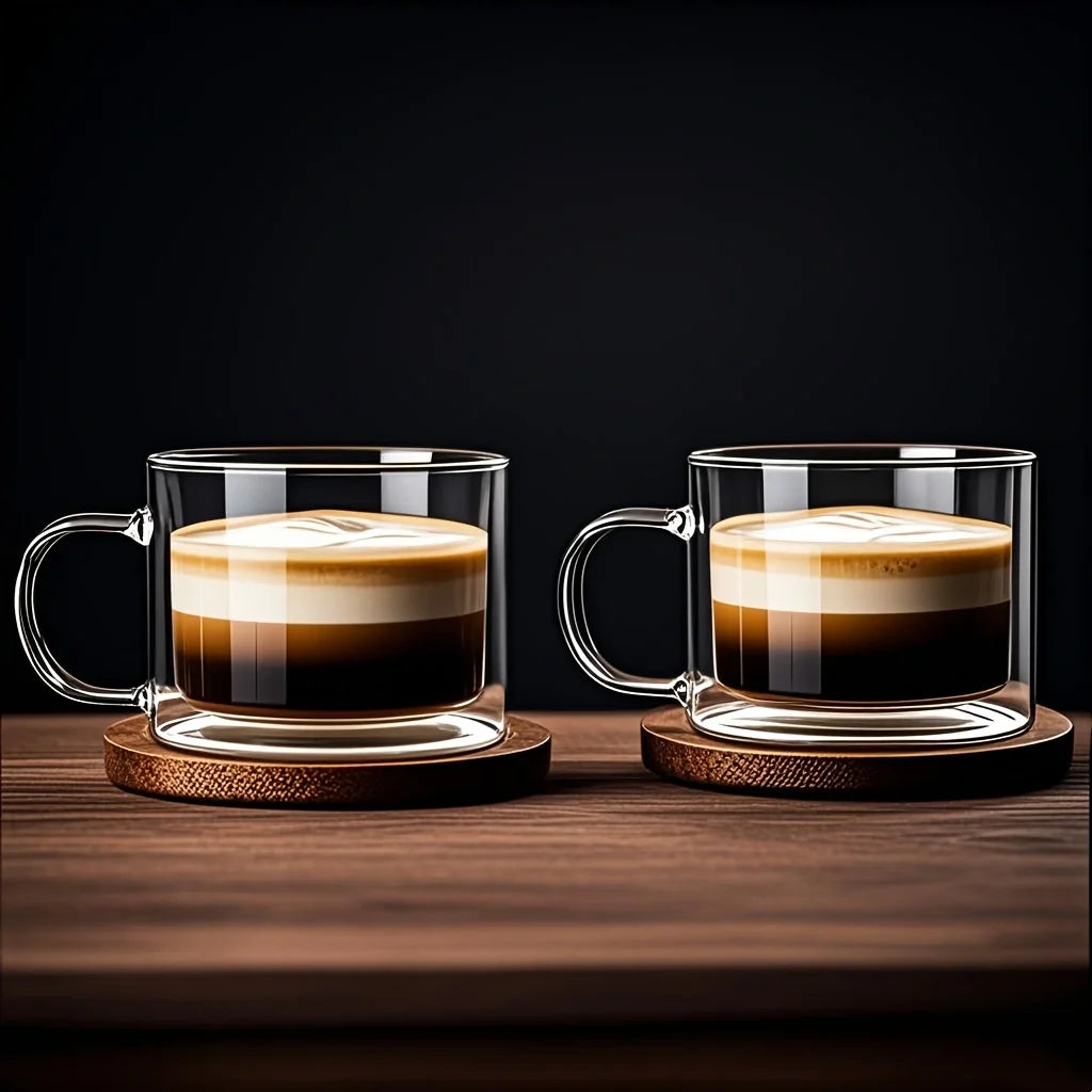 2 Pcs Double-Layer Cup, Large Capacity Glass Water Cup, Coffee