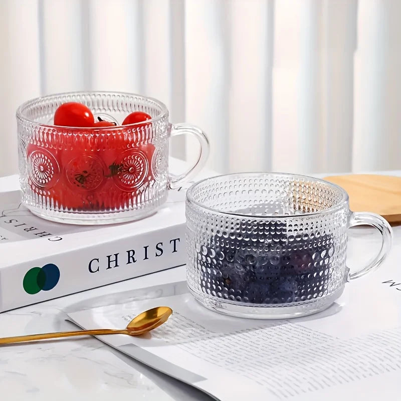 4-piece set of glass cups and wooden lids, vintage glass coffee cups are perfect for cappuccinos, latte, cereal, parfait