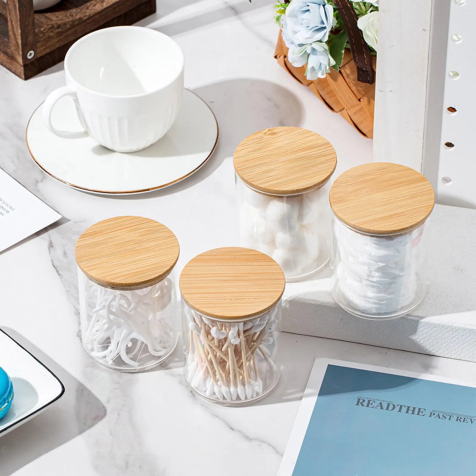 Jar Organizer Container For Cotton Pad, Cotton Ball, Swabs, Hair Ties Storage