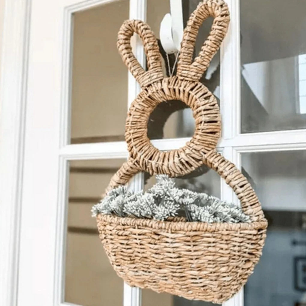 Natural Hand Woven Wickers Easter Bunny Basket Cute For Front Door Decorations