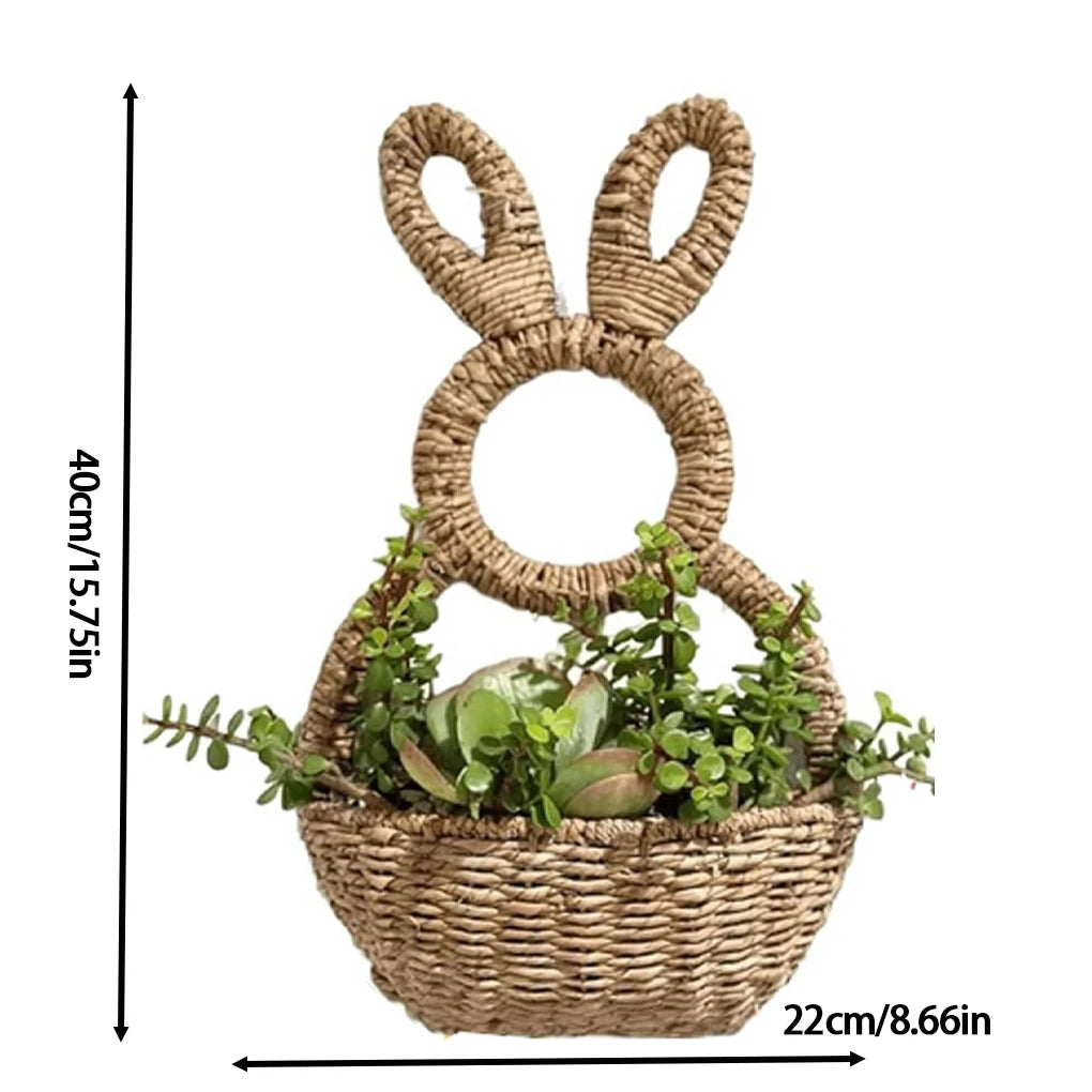 Natural Hand Woven Wickers Easter Bunny Basket Cute For Front Door Decorations