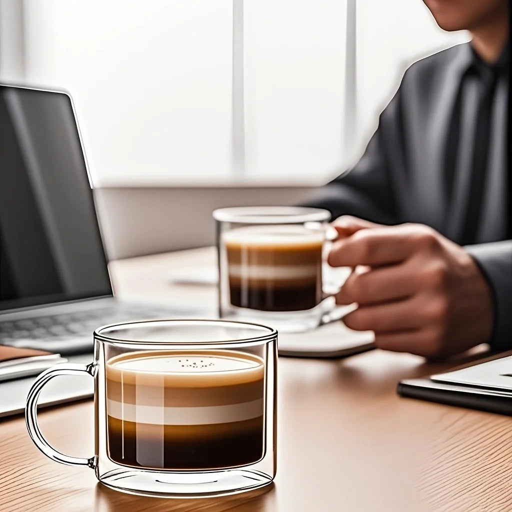 2 Pcs Double-Layer Cup, Large Capacity Glass Water Cup, Coffee
