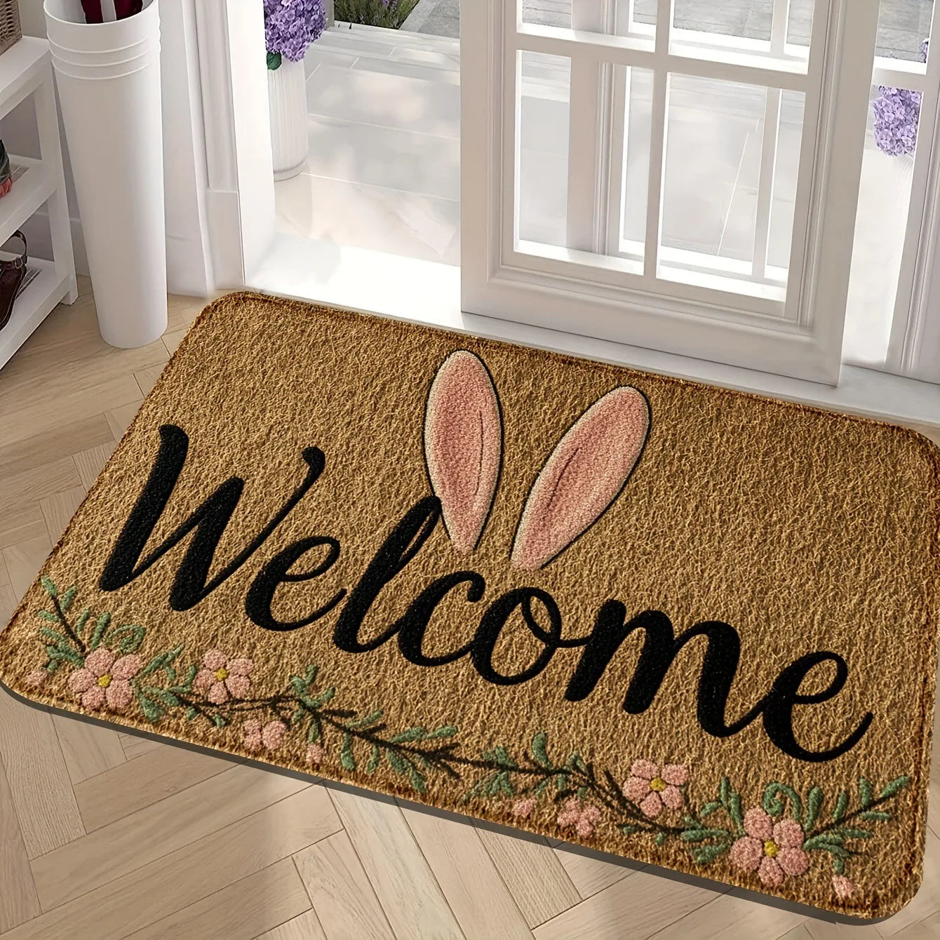 Easter Bunny Welcome Doormat Non-Slip, Machine Washable Carpet for Living Room Bedroom, Bathroom, Kitchen or Laundry Rug