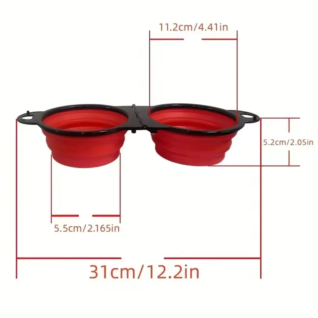 2-in-1 foldable dual portable outdoor travel dog and cat drinking bowl