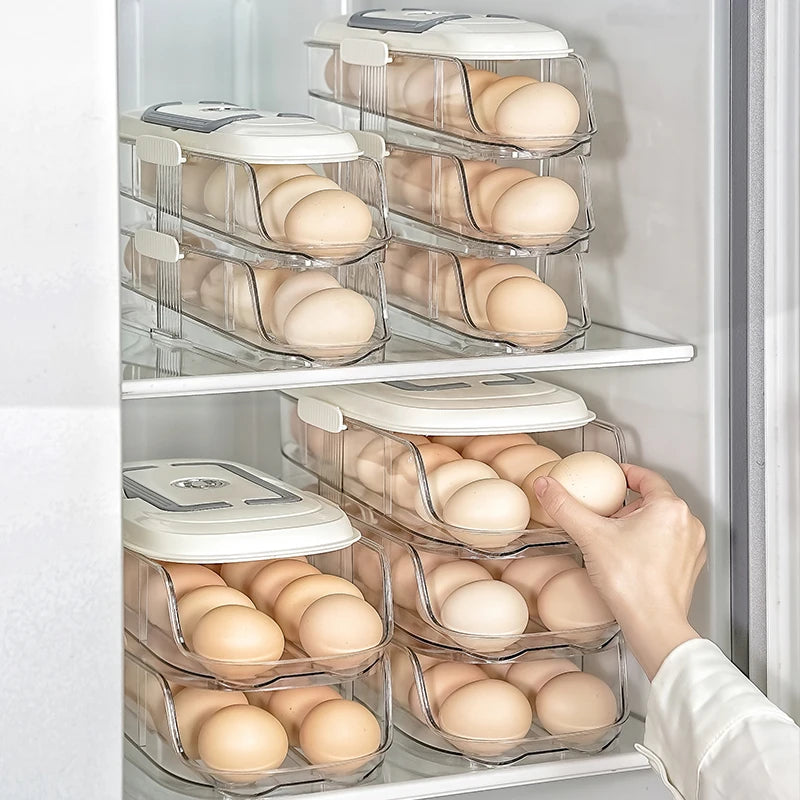 Automatic rolling egg box, refrigerator egg rack