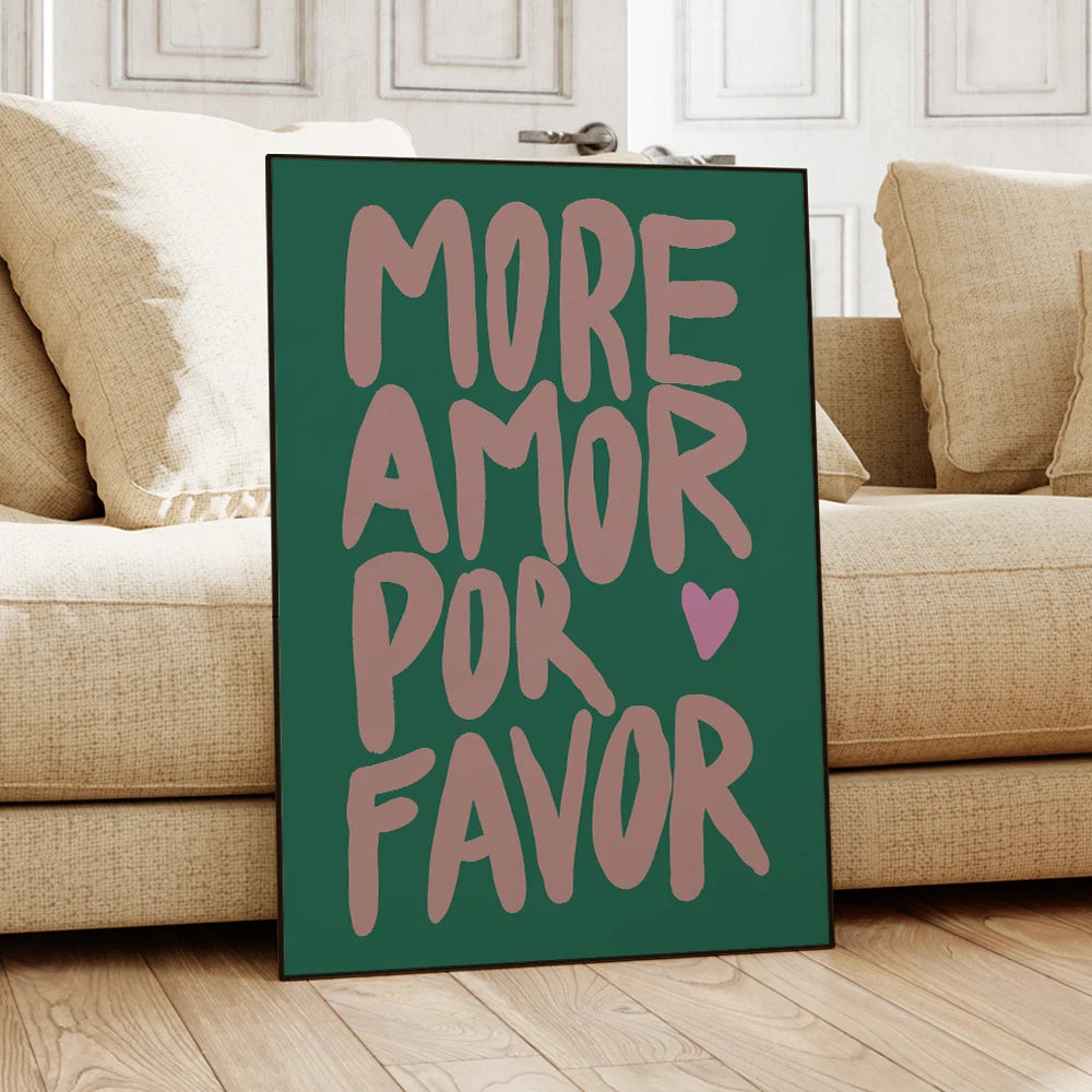 Eclectic Modern More Amor Por Favor Quotes Wall Art Prints Canvas Painting For Living Room and Home Decor