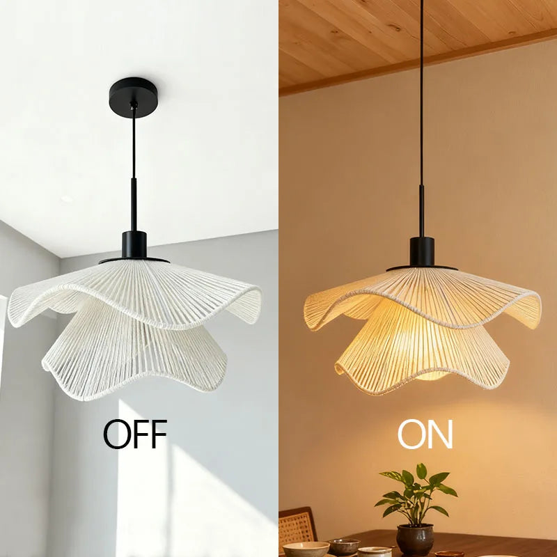 Rattan Flower Chandelier, Home Accent Decoration For Living Room, Dining, Bedroom, Height Adjustable