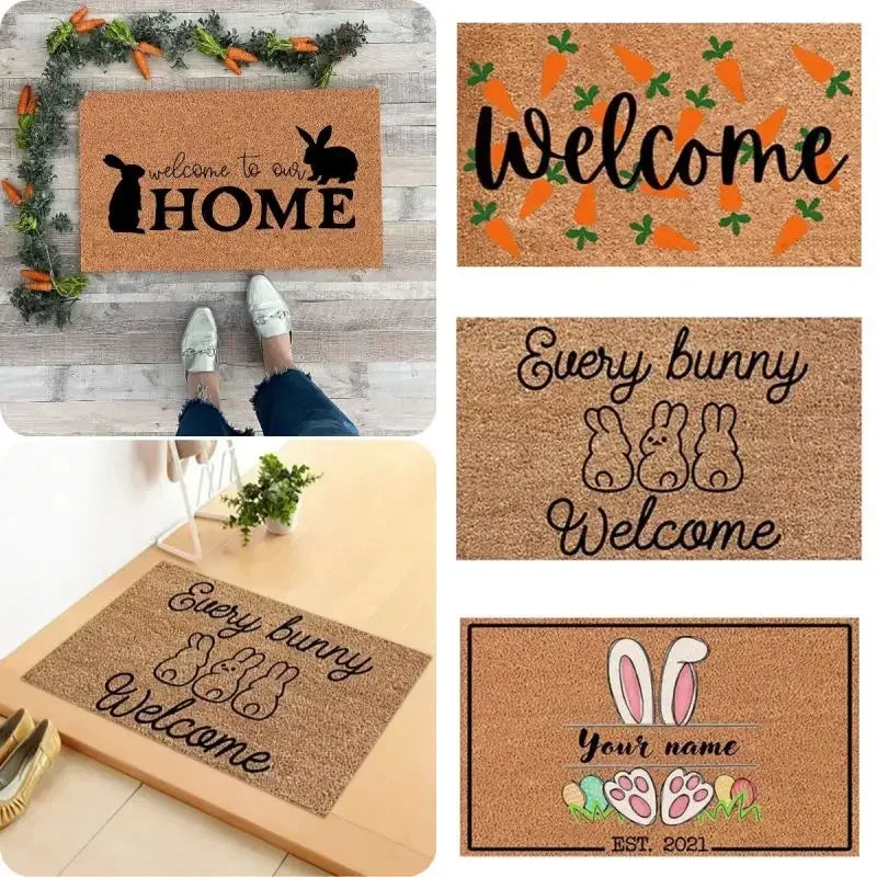 Happy Easter Entrance Floor Mat, Decorative Washable Carpet, Non-slip Easy Clean Rug
