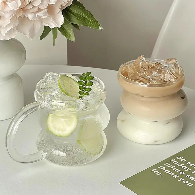 Refreshing Glass Mug For Cold Beverage, Chic Refreshener Drinking Cup, Kitchen Accessory