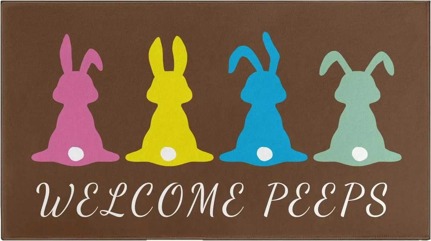 Happy Easter Entrance Floor Mat, Decorative Washable Carpet, Non-slip Easy Clean Rug
