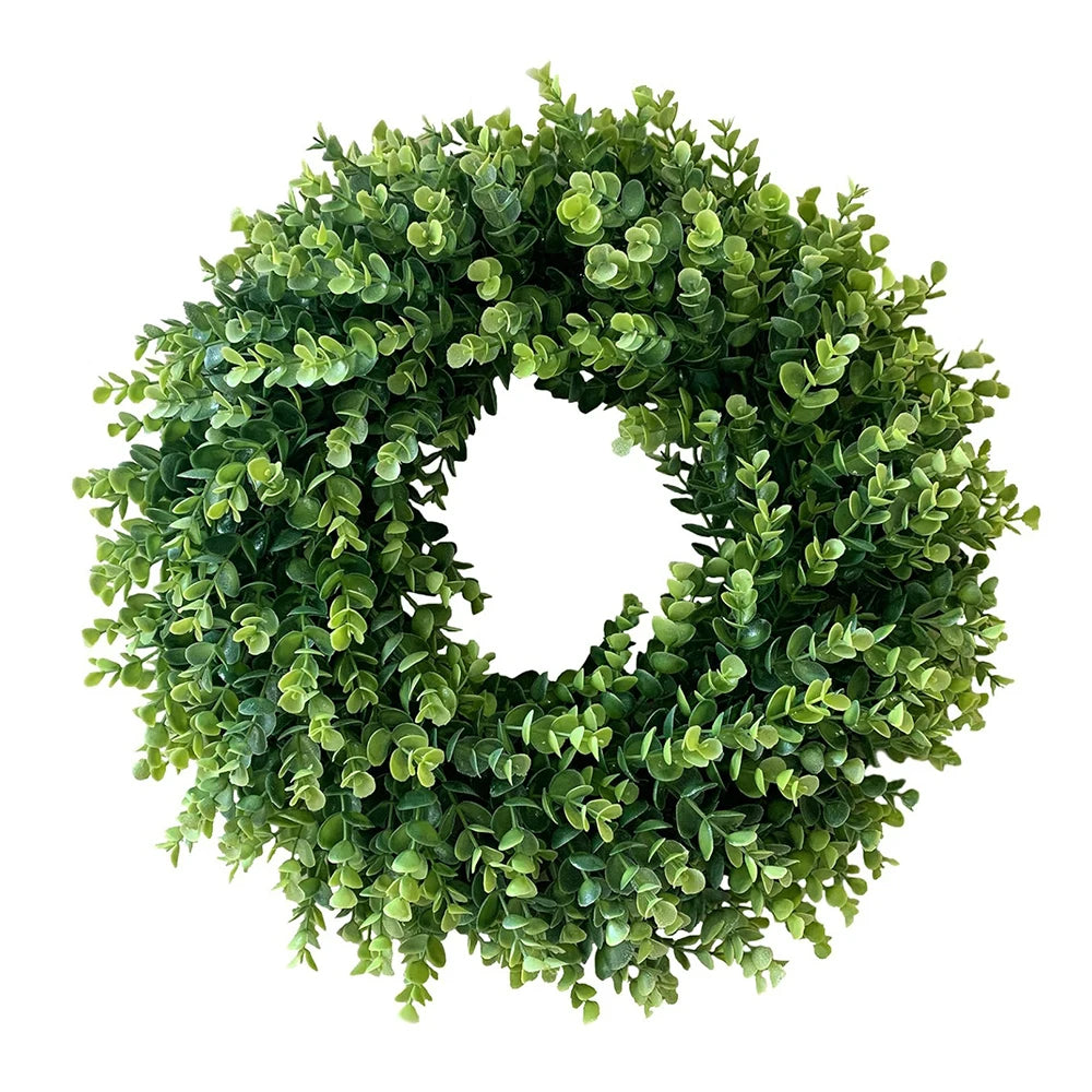 Eucalyptus Wreaths Spring Round Faux, Greenery Wreath for Wall, Window, Rustic Home Outdoor And Indoor Decor