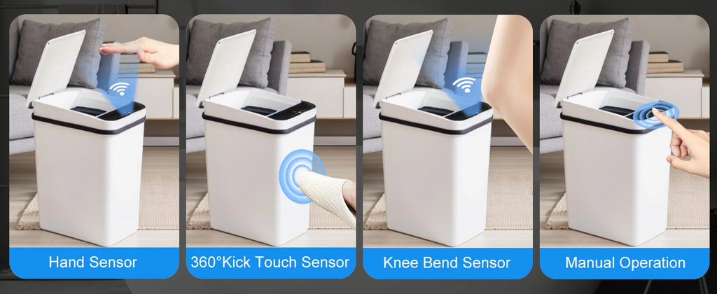 2pcs White Automatic Trash Cans Touchless Motion Sensor Slim with Lid for Bathroom, Bedroom, Living Room and Office
