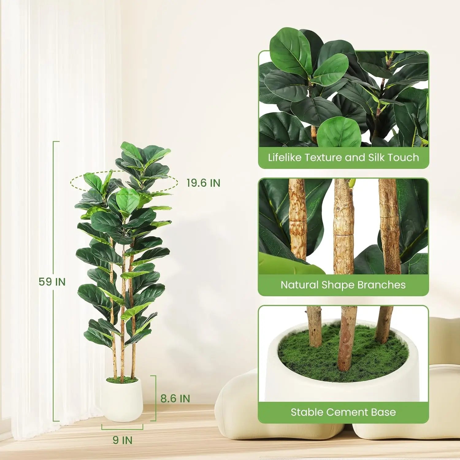 Artificial Fiddle Leaf Fig Tree with Pot Faux For Home Decor