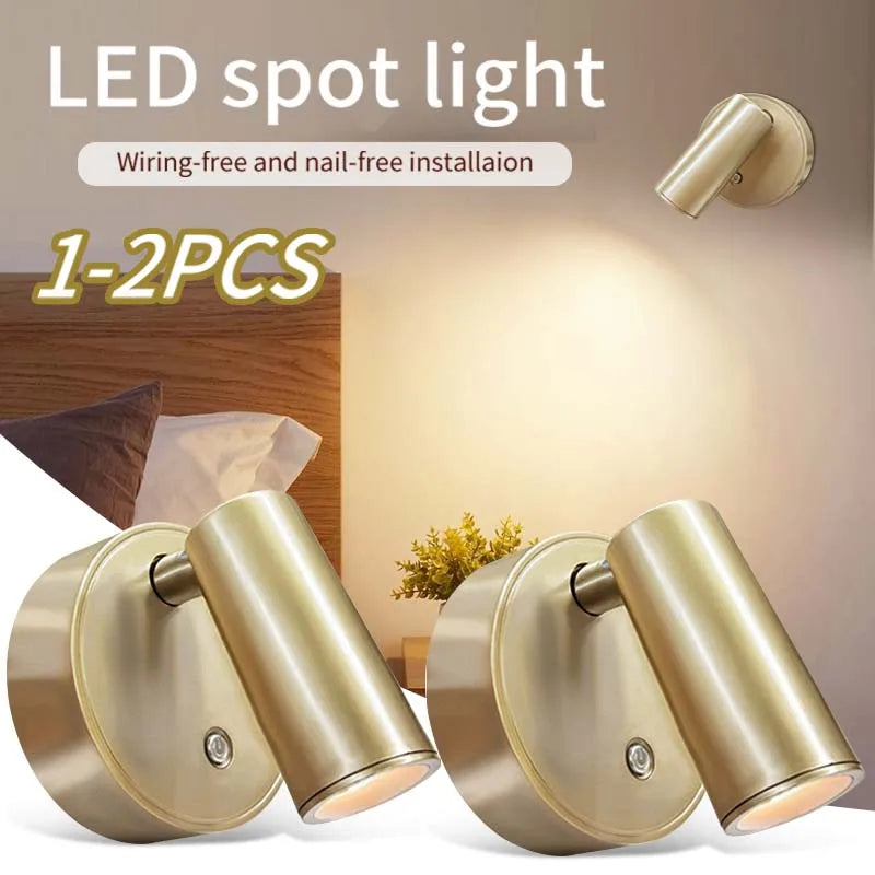 Wall Lights Spotlight Cordless Dimmable For Bedroom, Bedside Lamp For Reading, Light Touch Switch