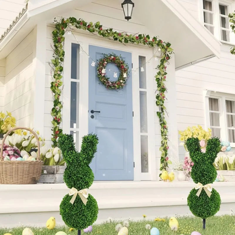 Bunny Garden Stakes Greenery Faux Rabbit Yard Spring Decor For Porch Pathway
