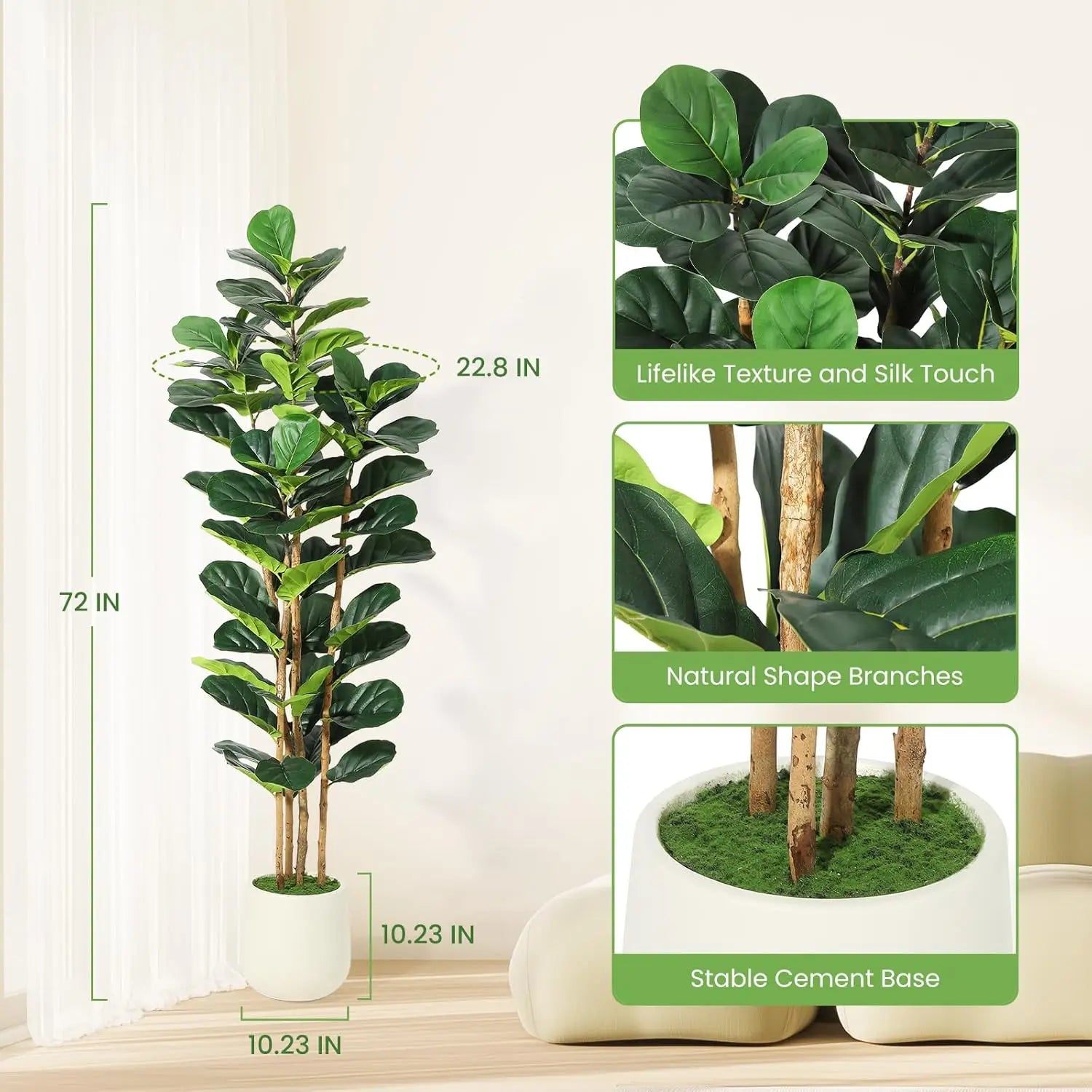 Artificial Fiddle Leaf Fig Tree with Pot Faux For Home Decor