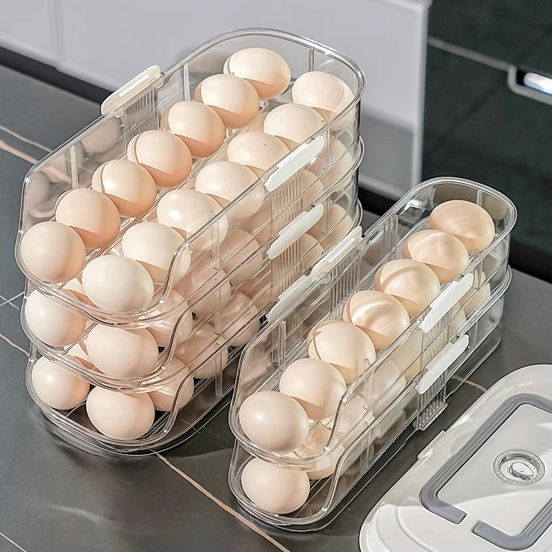 Automatic rolling egg box, refrigerator egg rack