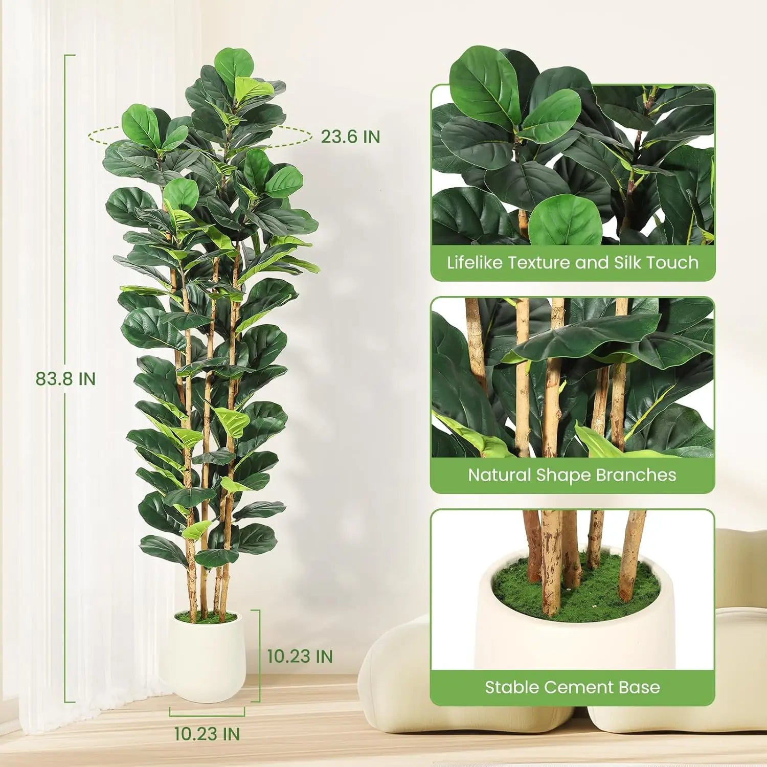 Artificial Fiddle Leaf Fig Tree with Pot Faux For Home Decor