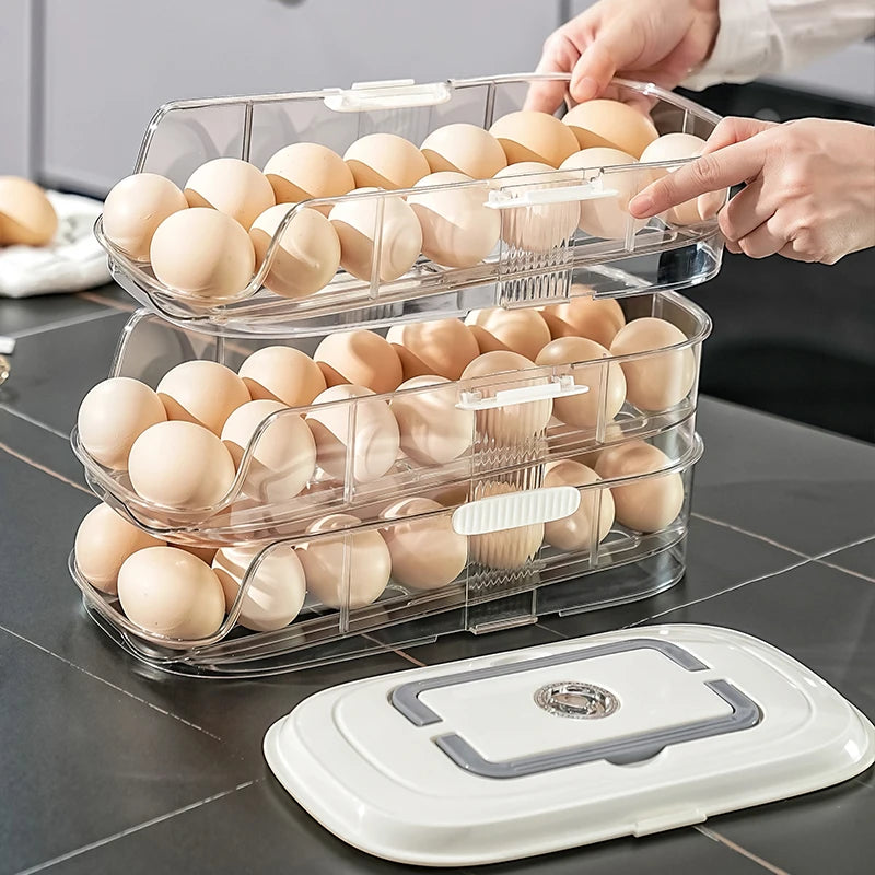 Automatic rolling egg box, refrigerator egg rack