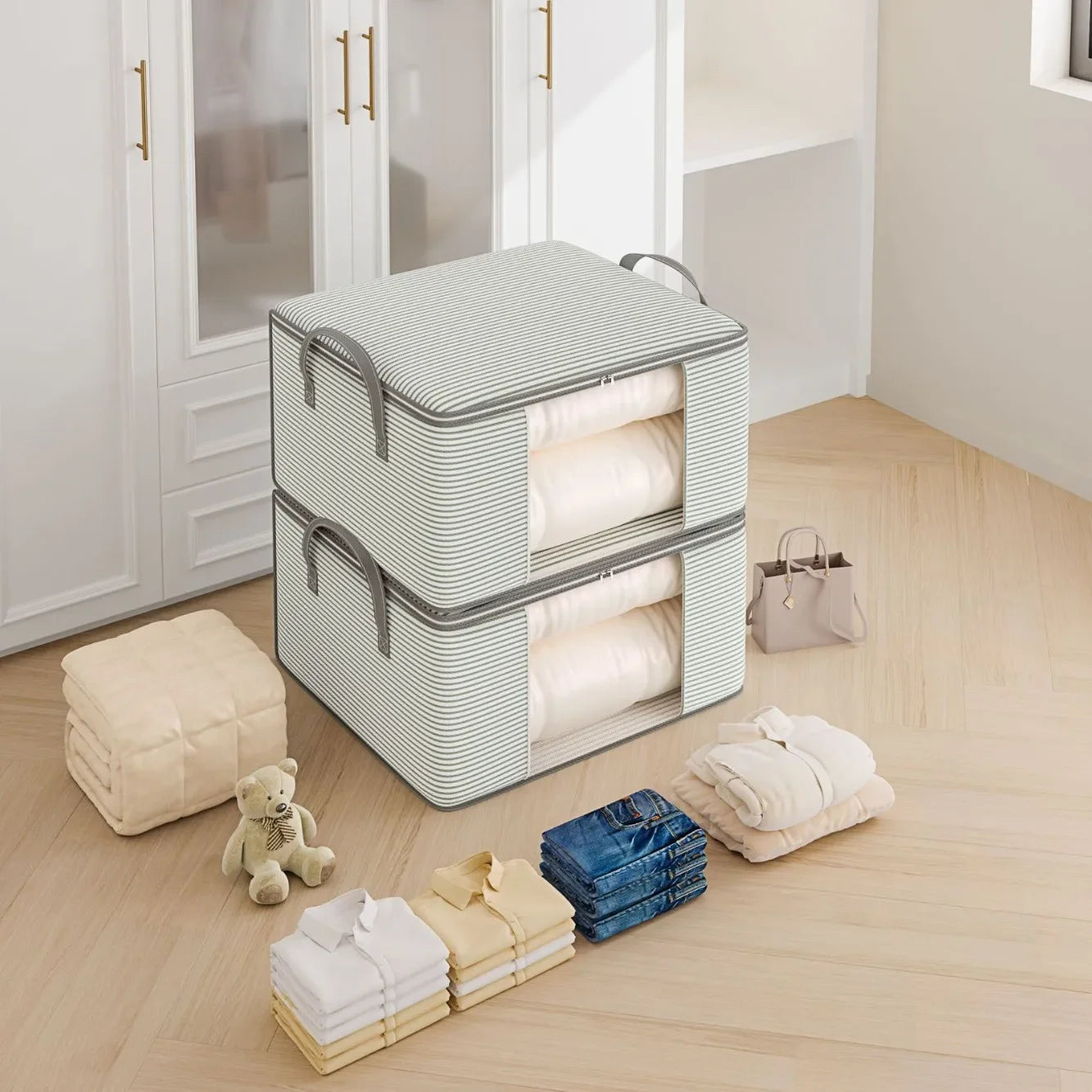 Stripe Zipper Style Storage Bag With Large Capacity