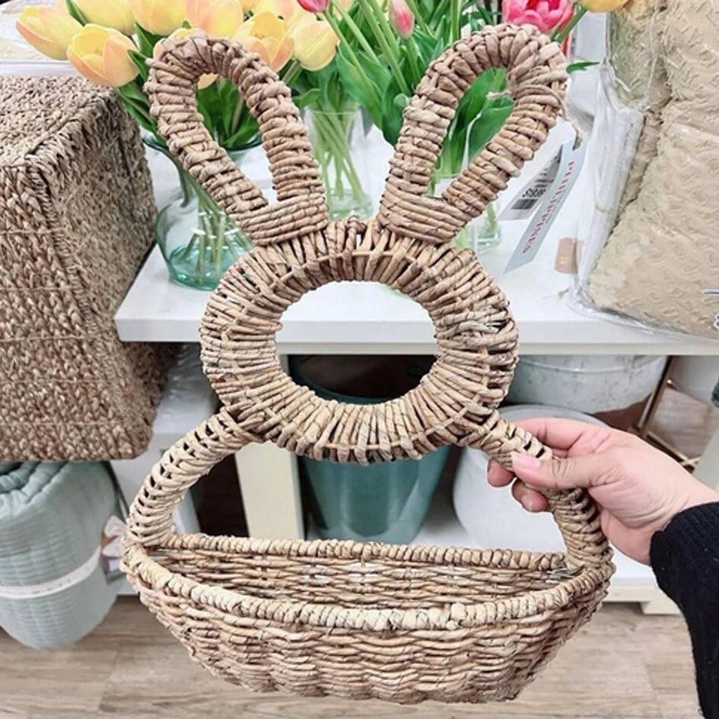 Natural Hand Woven Wickers Easter Bunny Basket Cute For Front Door Decorations