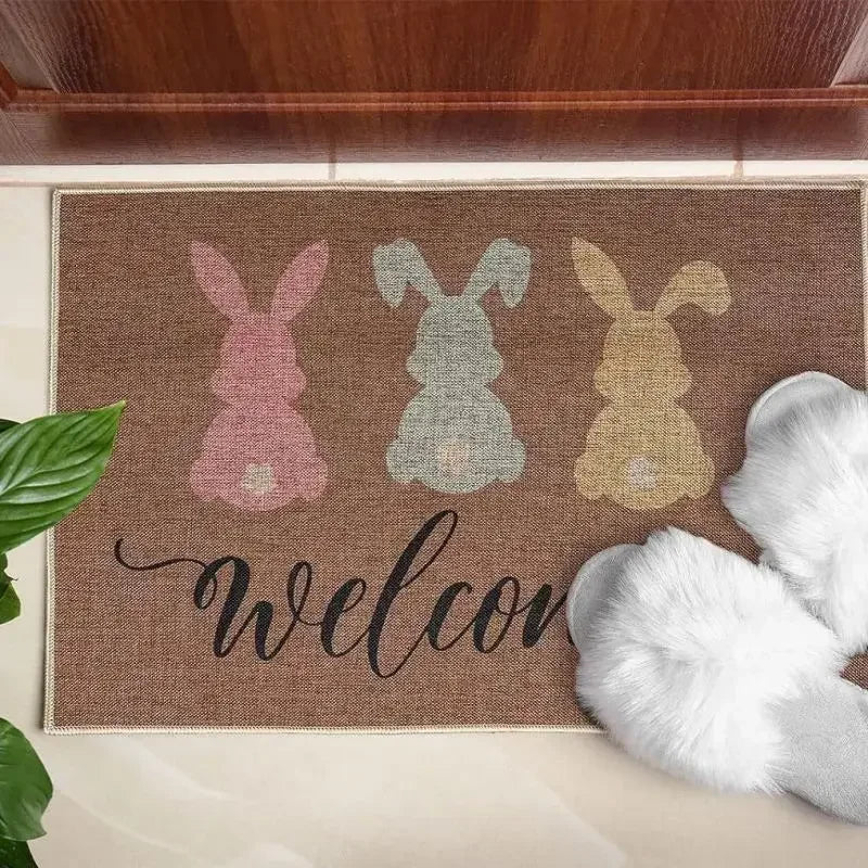 Happy Easter Entrance Floor Mat, Decorative Washable Carpet, Non-slip Easy Clean Rug