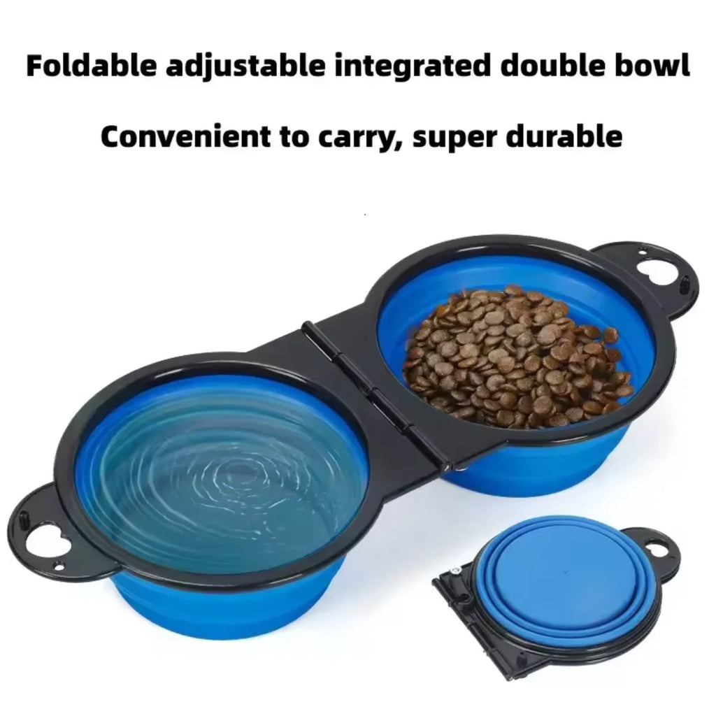 2-in-1 foldable dual portable outdoor travel dog and cat drinking bowl