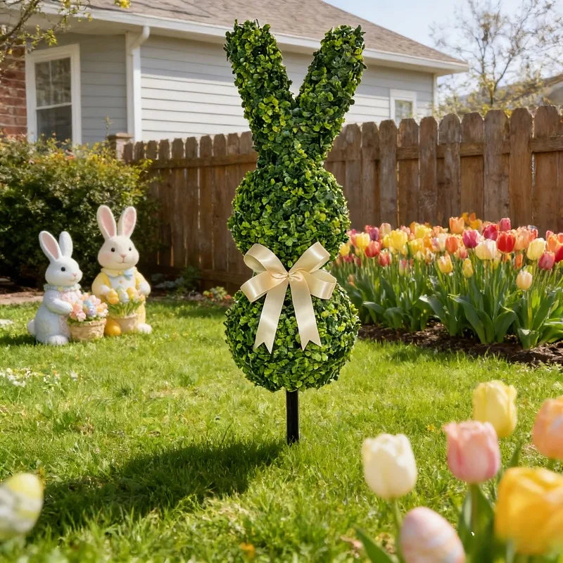 Bunny Garden Stakes Greenery Faux Rabbit Yard Spring Decor For Porch Pathway