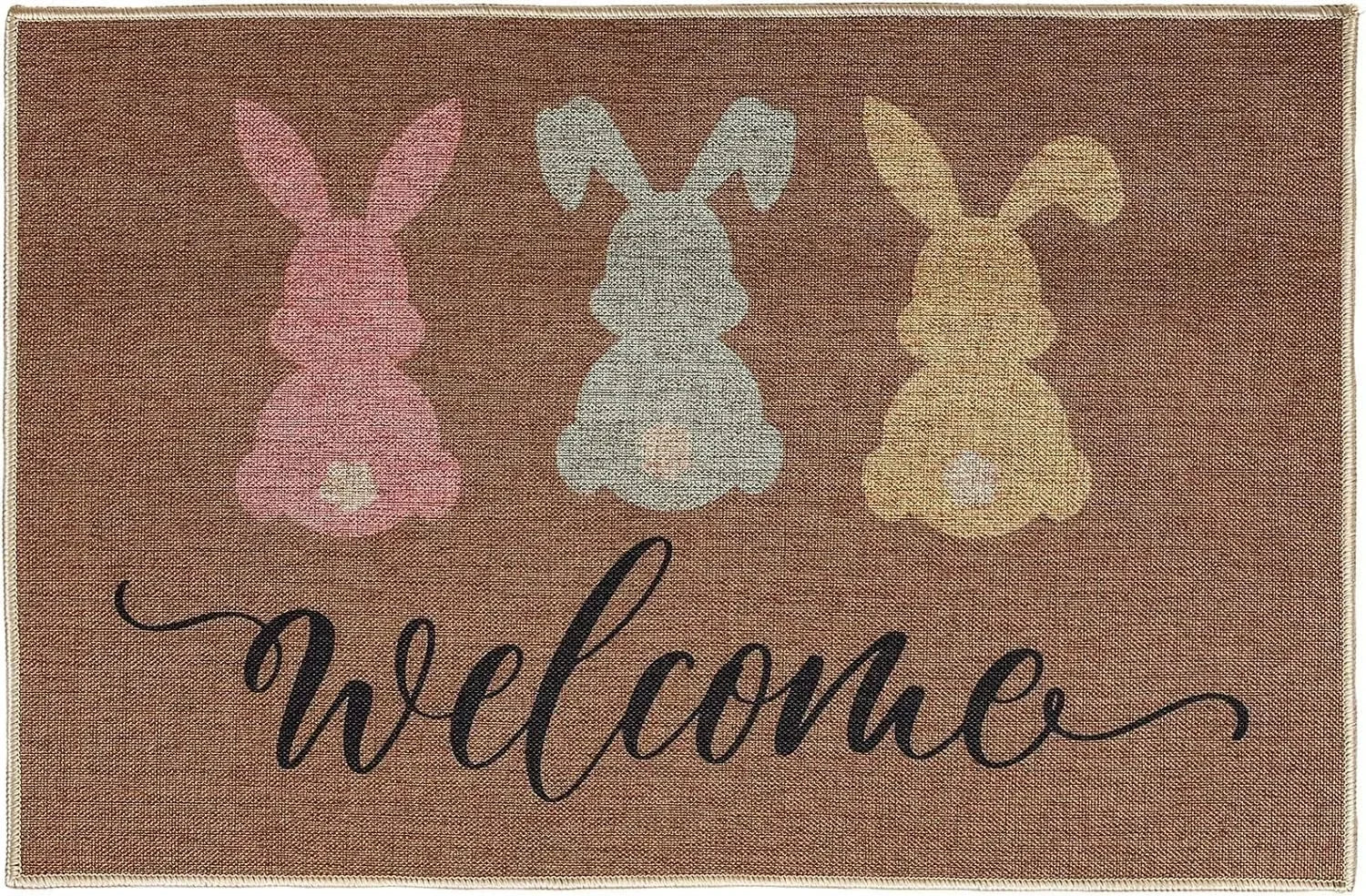 Happy Easter Entrance Floor Mat, Decorative Washable Carpet, Non-slip Easy Clean Rug