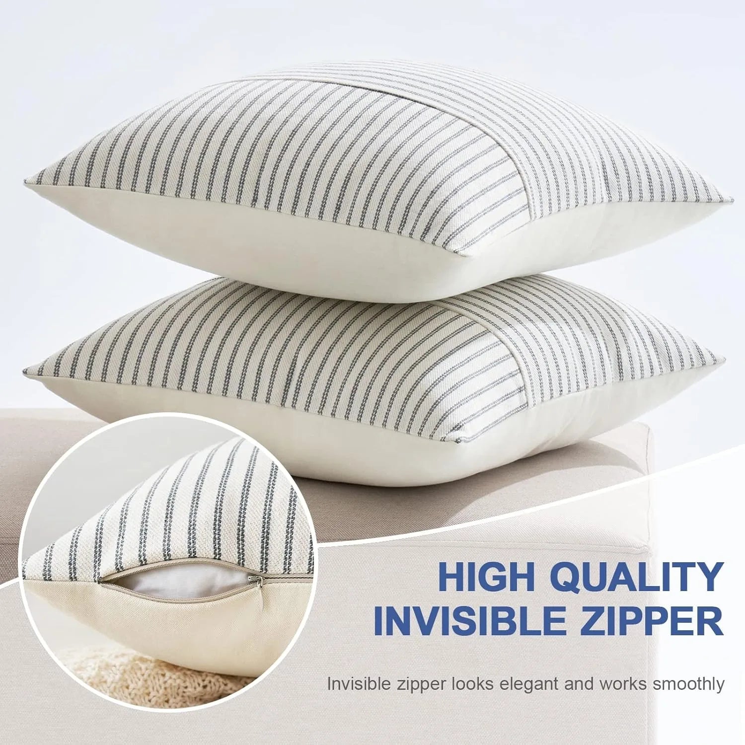 Modern Black and Beige Striped Linen Pillow Covers