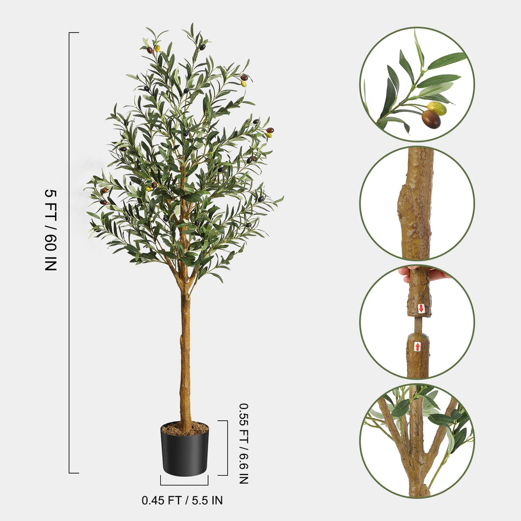 Olive Tree 5ft Large Artificial Plant in Pot for Home Bedroom Decor