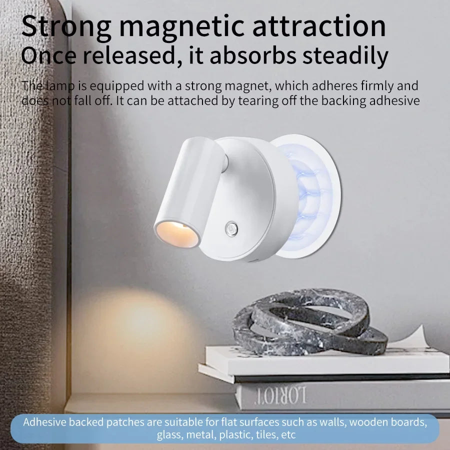 Wall Lights Spotlight Cordless Dimmable For Bedroom, Bedside Lamp For Reading, Light Touch Switch