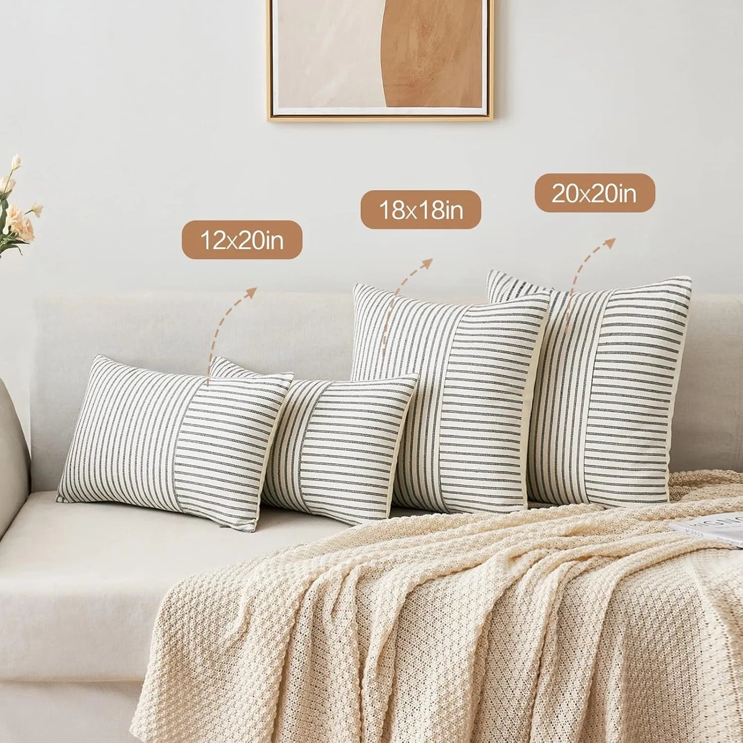 Modern Black and Beige Striped Linen Pillow Covers