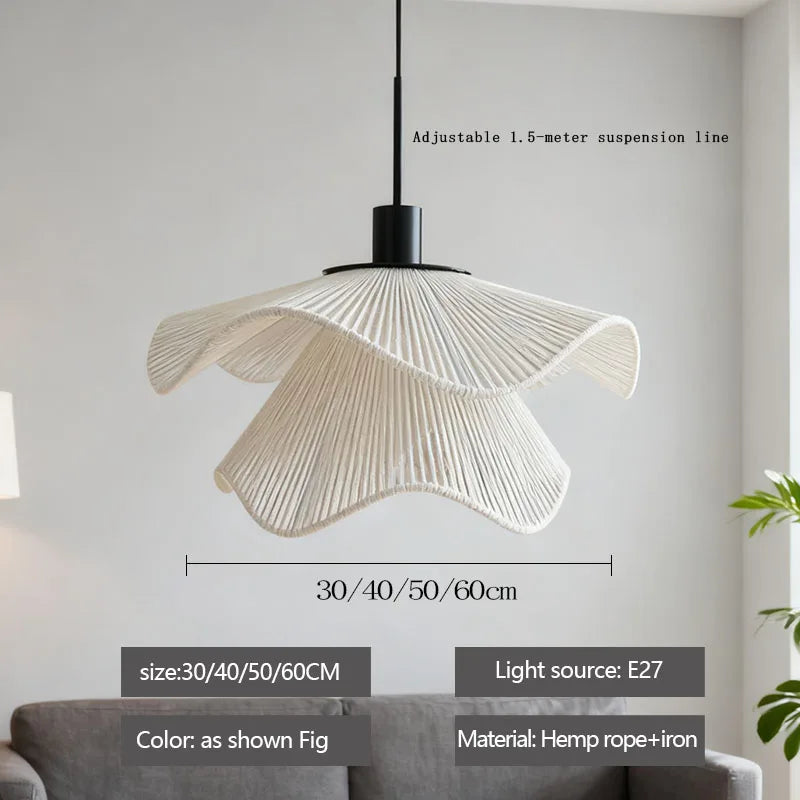 Rattan Flower Chandelier, Home Accent Decoration For Living Room, Dining, Bedroom, Height Adjustable