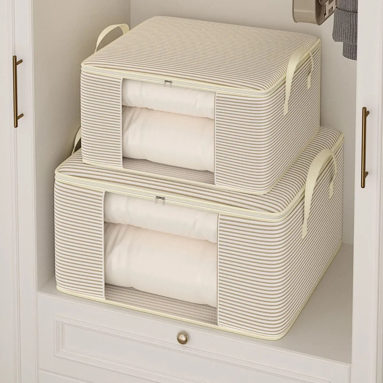 Stripe Zipper Style Storage Bag With Large Capacity