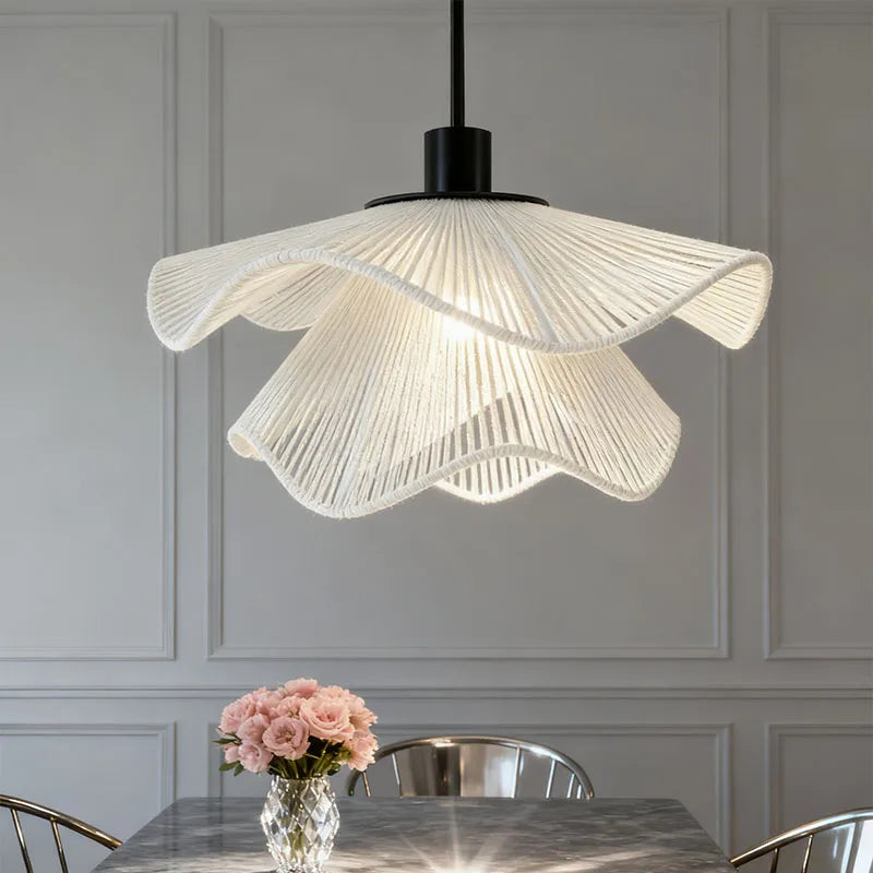Rattan Flower Chandelier, Home Accent Decoration For Living Room, Dining, Bedroom, Height Adjustable