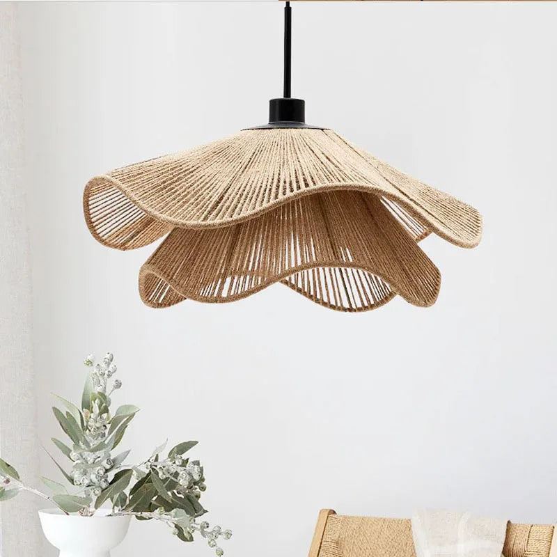Rattan Flower Chandelier, Home Accent Decoration For Living Room, Dining, Bedroom, Height Adjustable