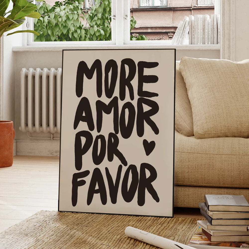 Eclectic Modern More Amor Por Favor Quotes Wall Art Prints Canvas Painting For Living Room and Home Decor