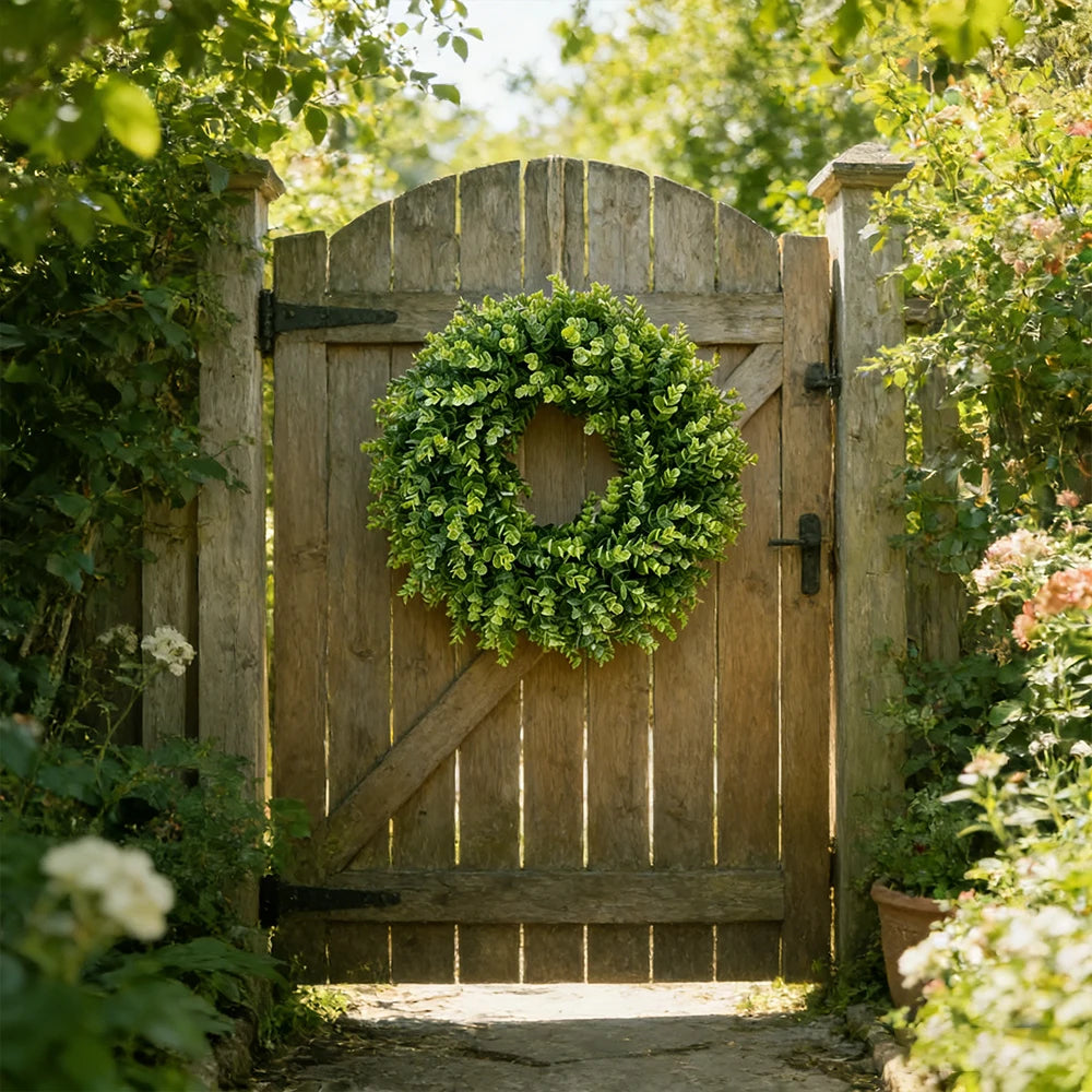 Eucalyptus Wreaths Spring Round Faux, Greenery Wreath for Wall, Window, Rustic Home Outdoor And Indoor Decor