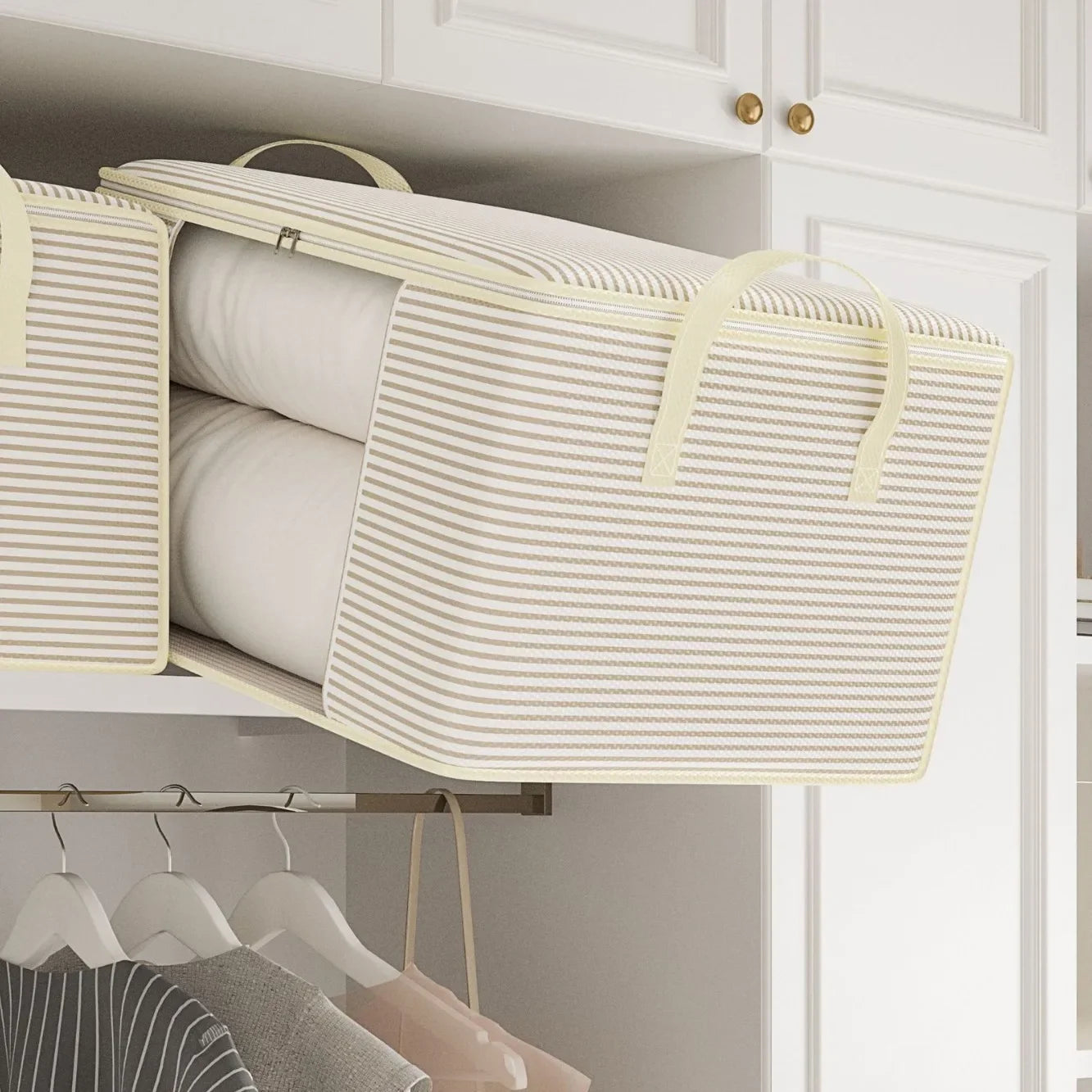Stripe Zipper Style Storage Bag With Large Capacity