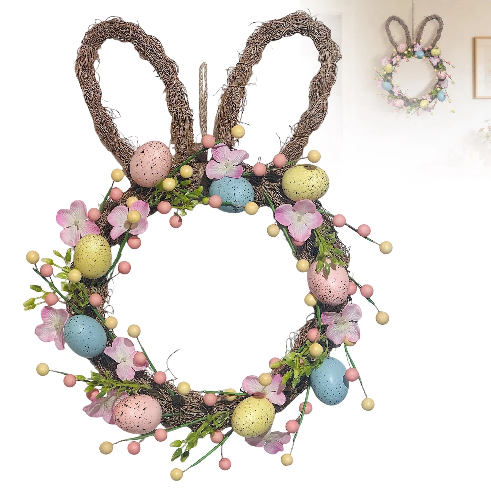 Colorful Festive Eggs Floral Garland, Easter Wreaths For Front Door
